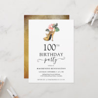 Elegant Floral Gold High Heels 100th Birthday