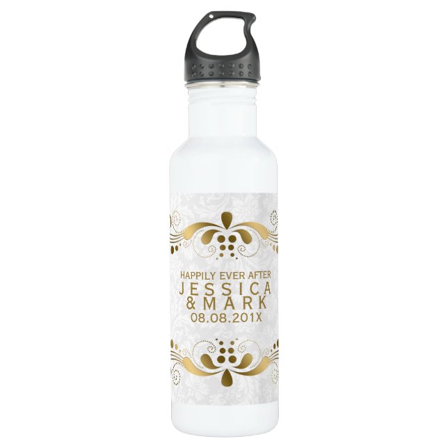 Elegant Floral Gold Lace With White Damasks 2a 710 Ml Water Bottle (Front)