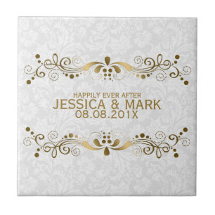 Elegant Floral Gold Lace With White Damasks 2a Tile