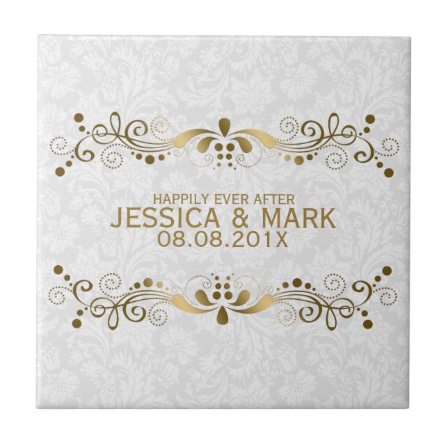 Elegant Floral Gold Lace With White Damasks 2a Tile (Front)