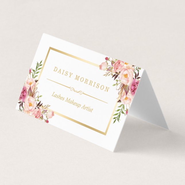 Elegant Floral Gold Lash Salon Aftercare Business Card (Front)