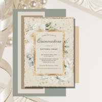 Elegant Floral Gold Modern Quinceañera