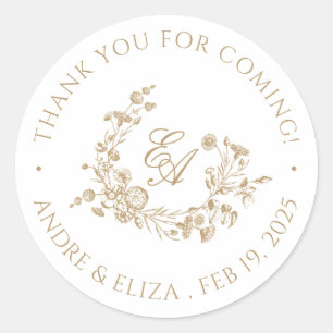 Elegant Floral Gold Monogram Classic Round Sticker