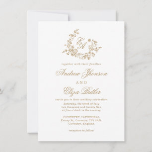 Elegant Floral Gold Monogram Wedding Invitation