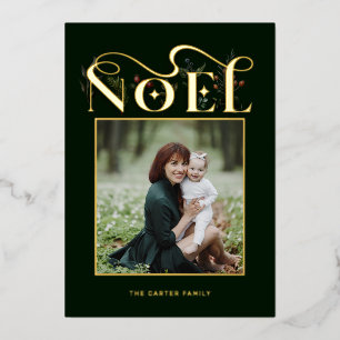 Elegant Floral Gold Noel Typography Photo