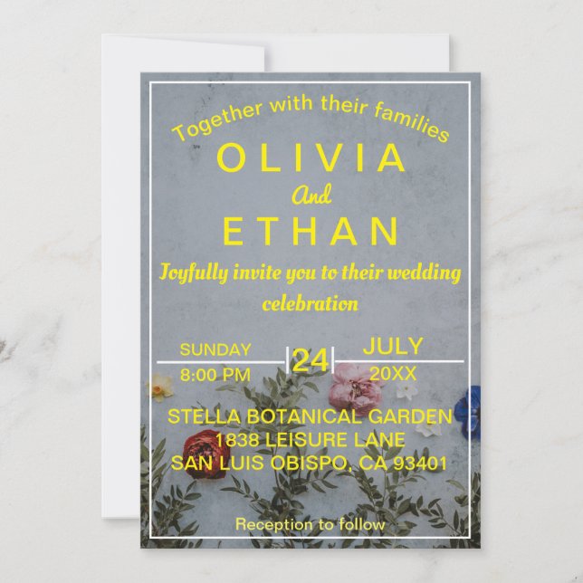 Elegant floral gold photo Wedding Invitation (Front)