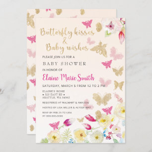 Elegant Floral Gold Pink Butterflies Baby Shower  Invitation