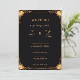 Elegant Floral Gold & Silver Wedding Invitations