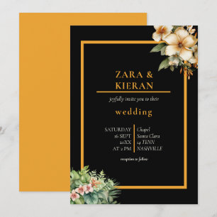 Elegant Floral Gold Tropical Wedding Invitation