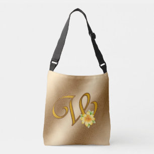 Elegant Floral Gold W Crossbody Bag