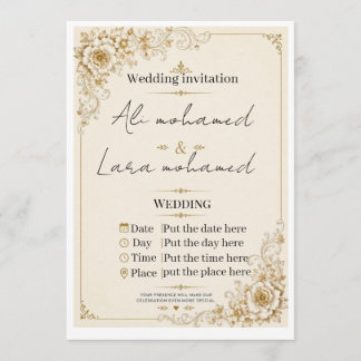 Elegant Floral Gold Wedding Invitation Card