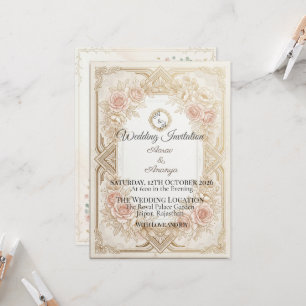 Elegant Floral Gold Wedding Invitation   Editable