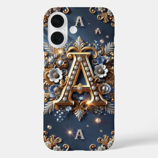 Elegant Floral Golden A Letter Monogram Case-Mate iPhone Case (Back)