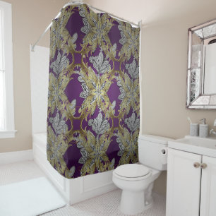Elegant Floral Golden elemenT Lilac Background Shower Curtain