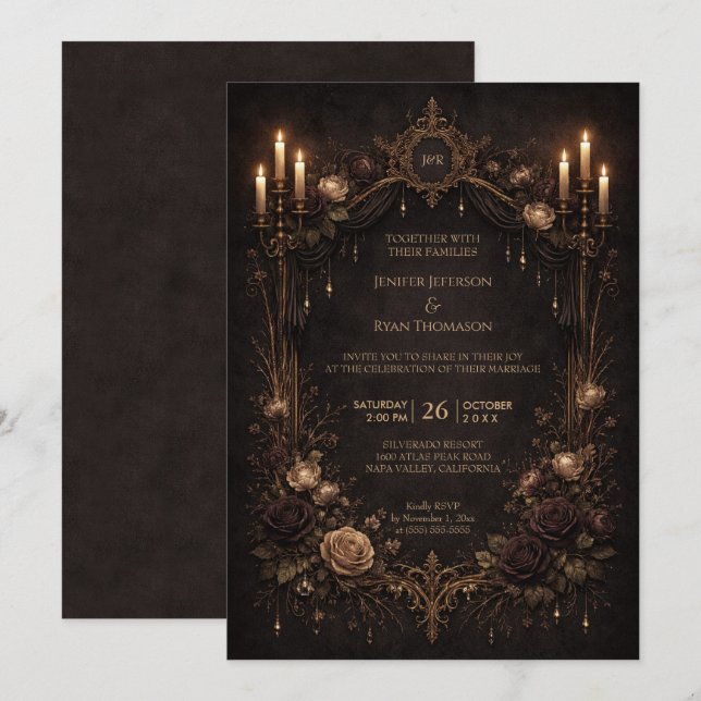Elegant floral gothic halloween wedding Invitation (Front/Back)