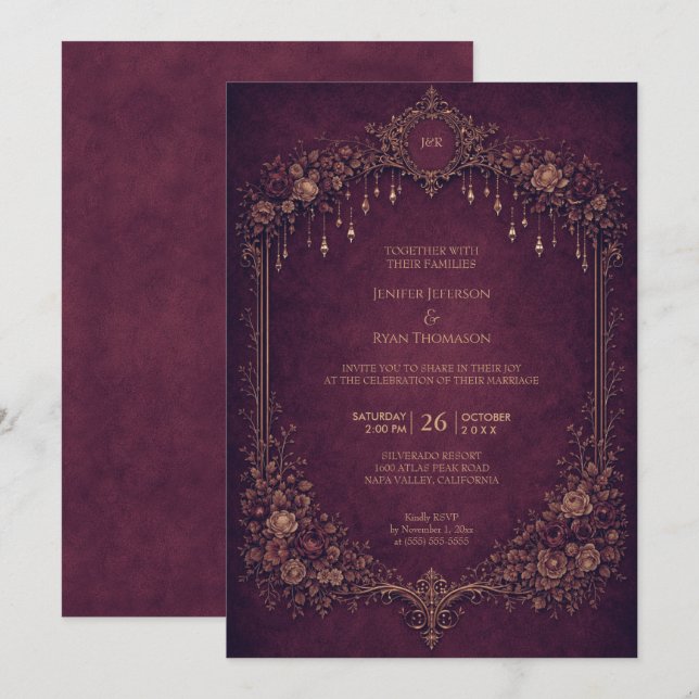 Elegant floral gothic halloween wedding Invitation (Front/Back)