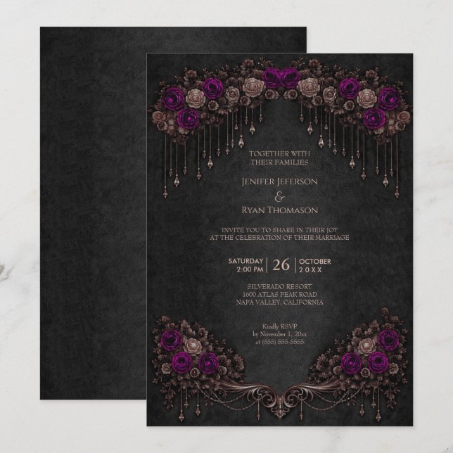 Elegant floral gothic halloween wedding Invitation (Front/Back)