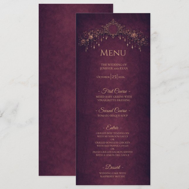 Elegant floral Gothic Halloween Wedding Menu (Front/Back)