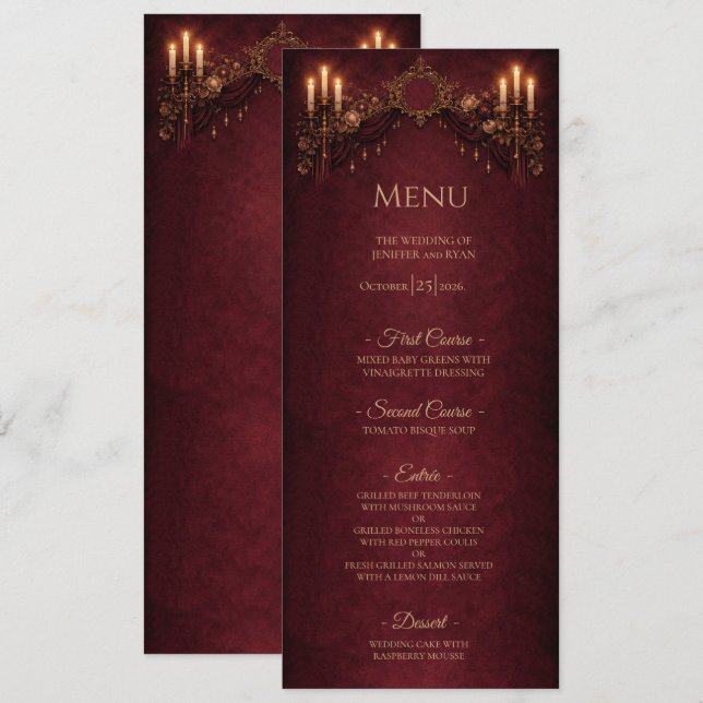 Elegant floral Gothic Halloween Wedding Menu (Front/Back)