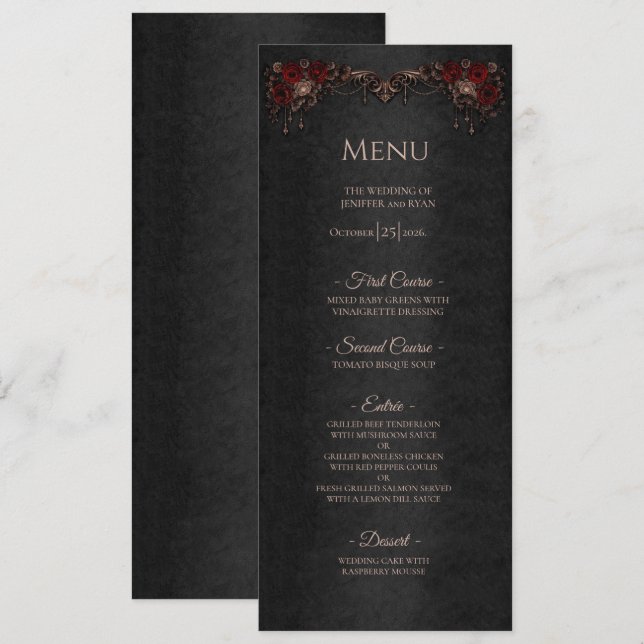 Elegant floral Gothic Halloween Wedding Menu (Front/Back)