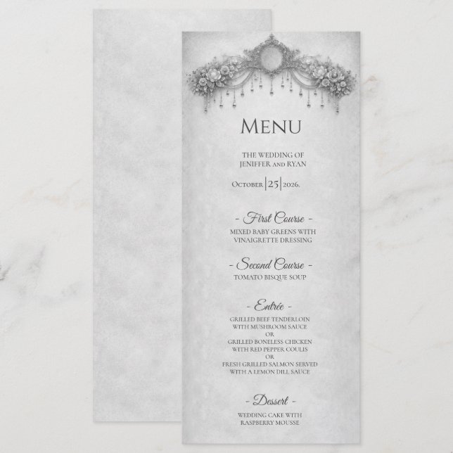 Elegant floral Gothic Halloween Wedding Menu (Front/Back)