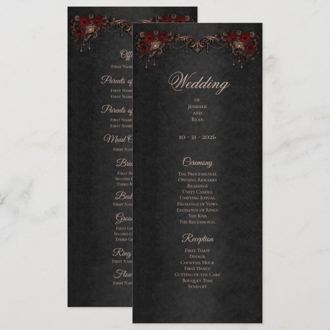 Elegant floral Gothic Halloween Wedding Program Menu (Front/Back)