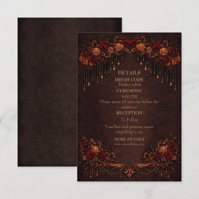 Elegant floral gothic wedding enclosure card (Front/Back)