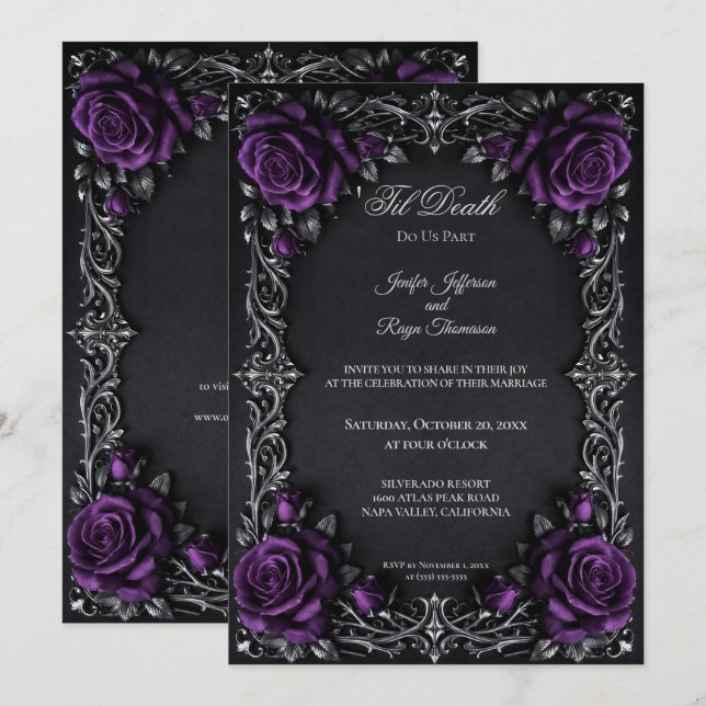 Elegant Floral Gothic wedding invitation (Front/Back)