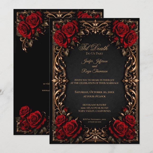 Elegant Floral Gothic wedding invitation (Front/Back)