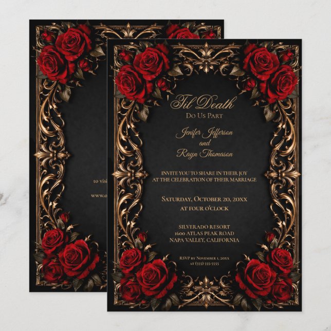 Elegant Floral Gothic wedding invitation (Front/Back)