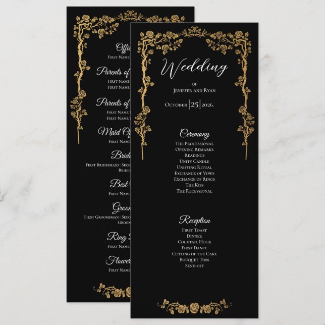 Elegant floral Gothic Wedding Program Menu (Front/Back)