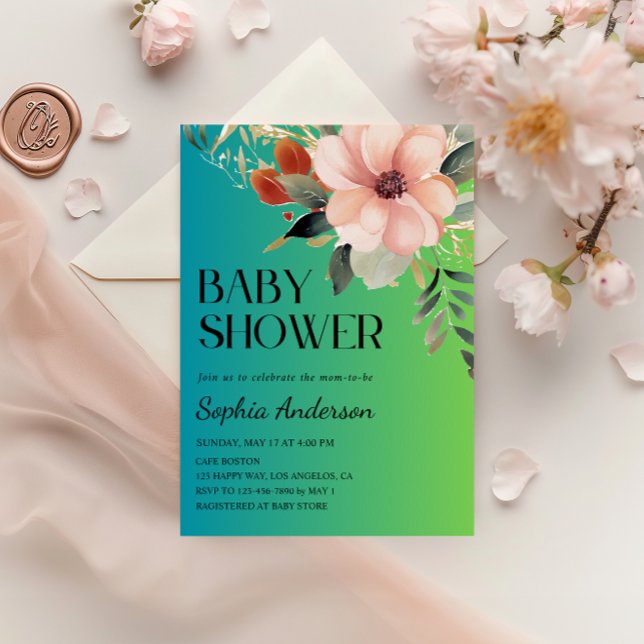 Elegant Floral Gradient Baby Shower Invitation (Creator Uploaded)