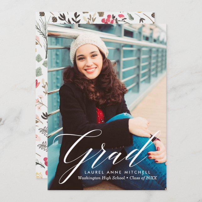 Elegant Floral Graduation Announcement (Front/Back)