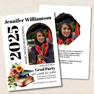 Elegant floral graduation cap photos grad Party Invitation