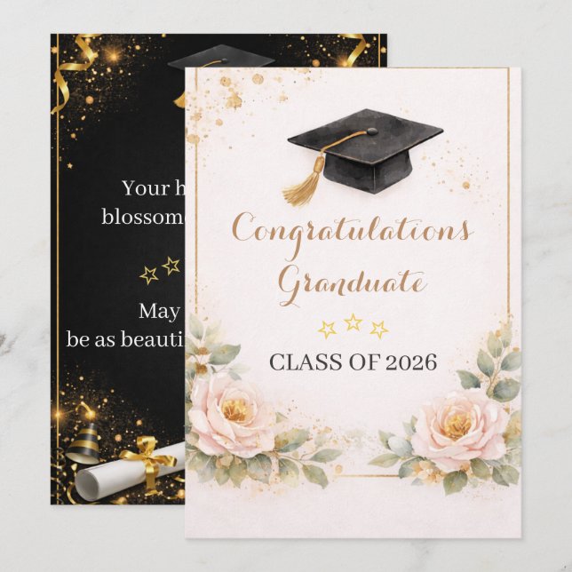 Elegant Floral Graduation Card 2026 (Front/Back)