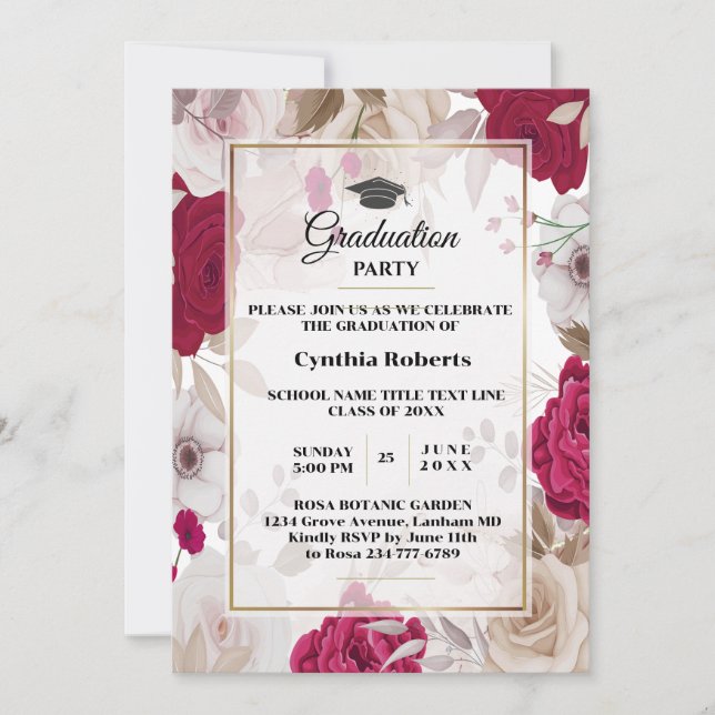 Elegant Floral Graduation Invitation (Front)