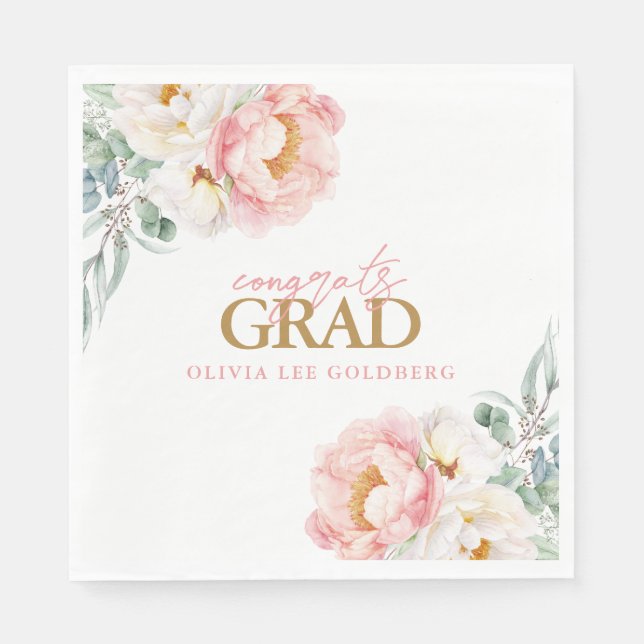 Elegant Floral Graduation Paper Napkins (Front)