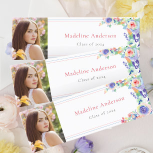 Elegant Floral Graduation Photo Name Card