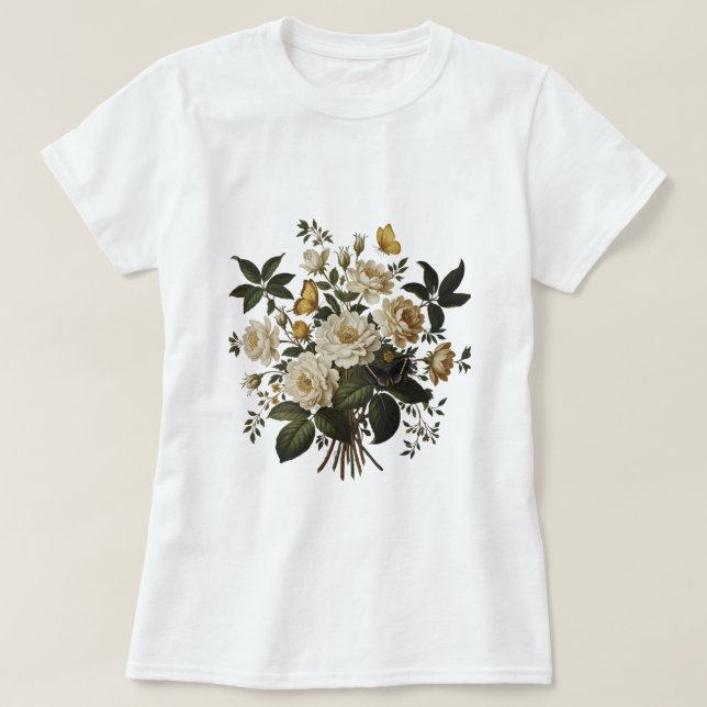 Elegant Floral Graphic & Butterfly T-Shirt (Design Front)