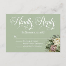 Elegant Floral Green and White Wedding RSVP