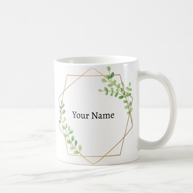 Elegant Floral Green Custom Name Coffee Mug (Right)