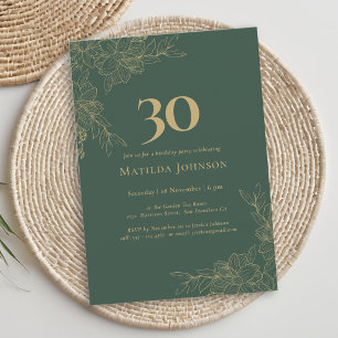 Elegant Floral Green Gold Floral 30th Birthday Invitation