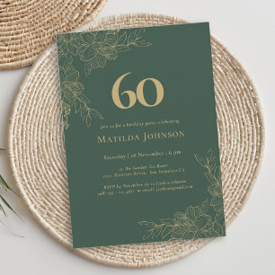 Elegant Floral Green Gold Floral 60th Birthday Invitation