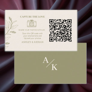 Elegant Floral Green Wedding Photos QR code  , Enclosure Card