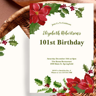 Elegant Floral Greenery 101st Birthday Invitation