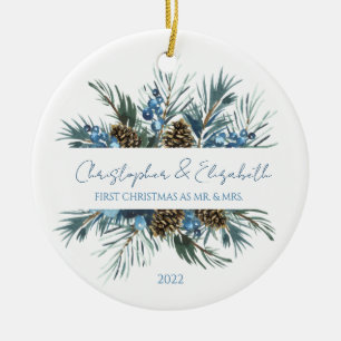 Elegant Floral Greenery 1st Christmas Married  Ceramic Tree Decoration