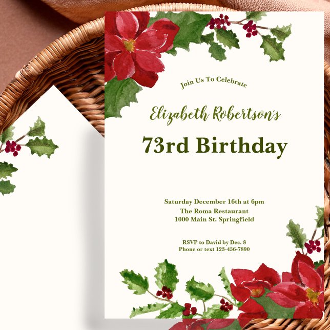 Elegant Floral Greenery 73rd Birthday Invitation (Creator Uploaded)