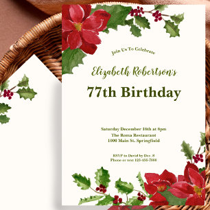Elegant Floral Greenery 77th Birthday Invitation
