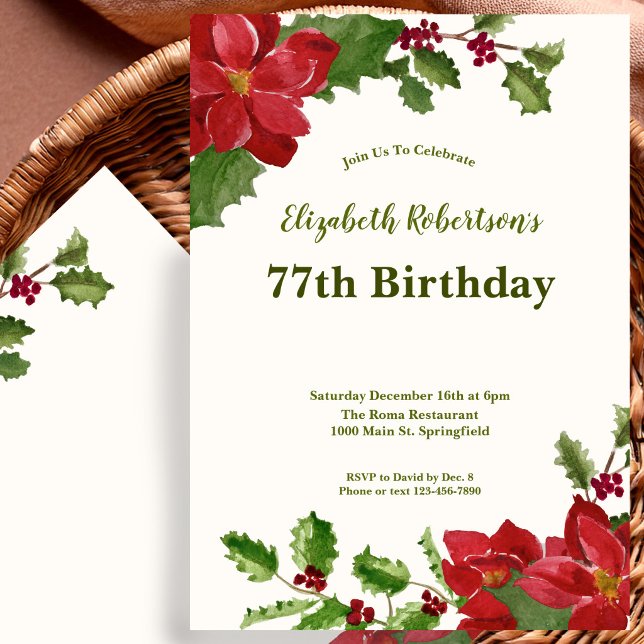 Elegant Floral Greenery 77th Birthday Invitation (Creator Uploaded)
