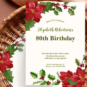 Elegant Floral Greenery 80th Birthday Invitation